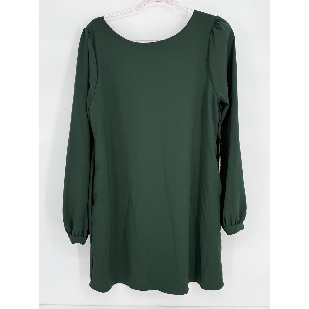 Lulus Forest Green Long Sleeve Puff Shoulder Shift Dress Mini NEW Sz L